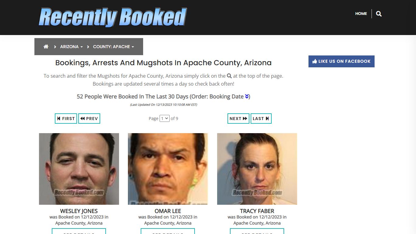 Recent bookings, Arrests, Mugshots in Apache County, Arizona